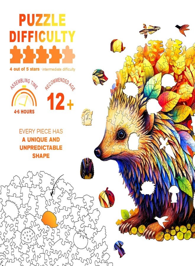 DOCRAGI Wooden Puzzles for Adults - Clever Hedgehog Wooden Jigsaw Puzzle - Unique Animal Shaped Wood Puzzles Adult - Christmas Birthday Gifts for Adults/Friends/Family - 200pcs 11.4 * 10.5in - Image 5
